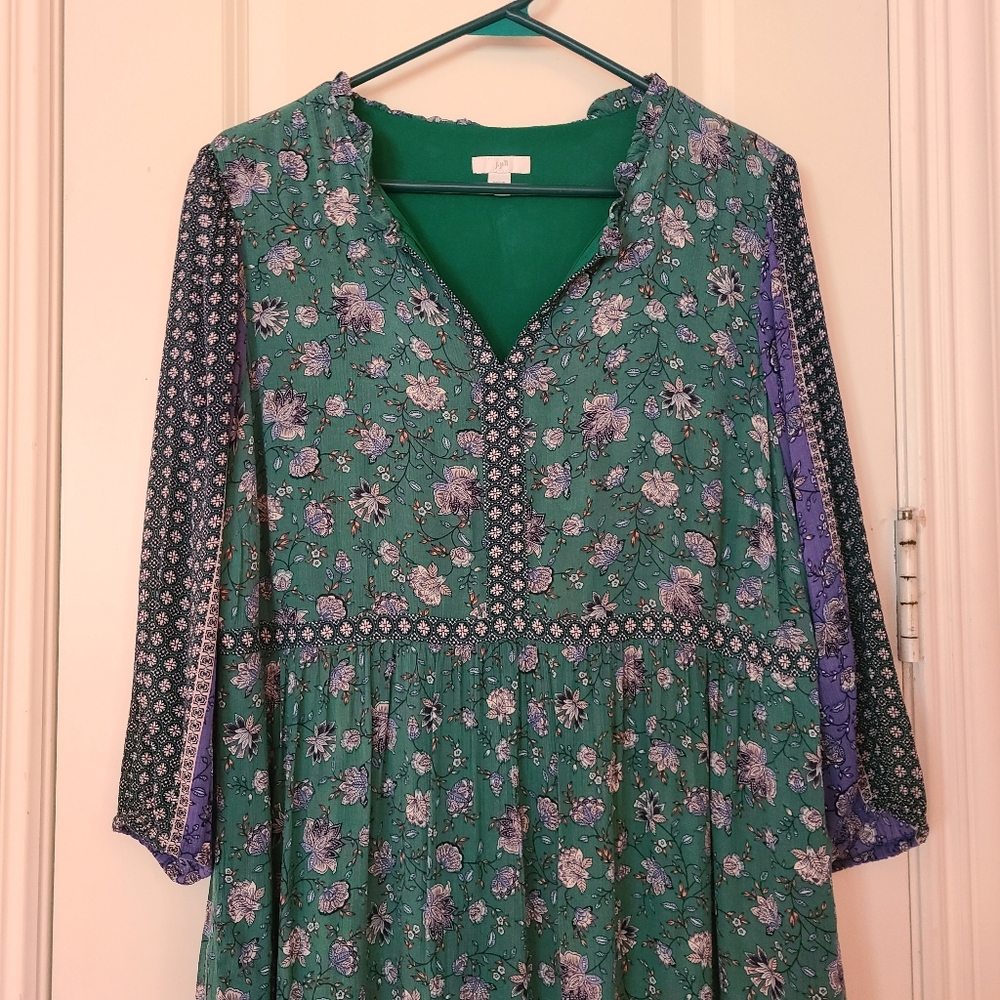 J. Jill Boho Mixed Print Long Sleeve Peasant Dress with Pockets Small - Picture 3 of 11